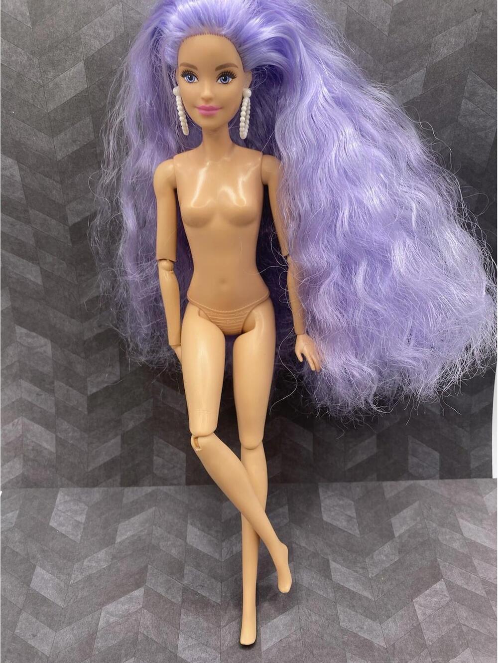 Barbie Extra Doll Purple Hair White Hoop Earrings  GXF08  For OOAK Repaint B18